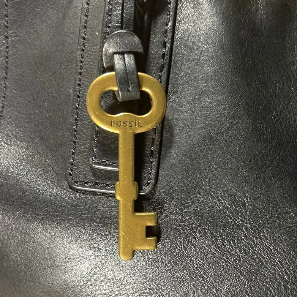 Fossil Emma Black Leather Tote with Key Accent